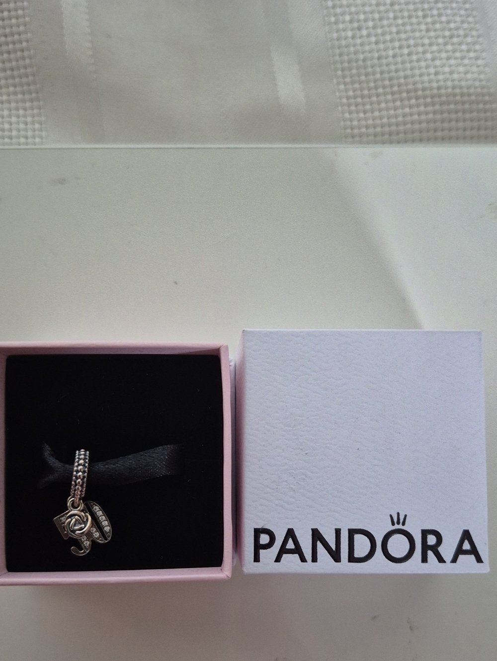Pandora Silver Rose 50th Celebration Dangle Charm with Clear Stones